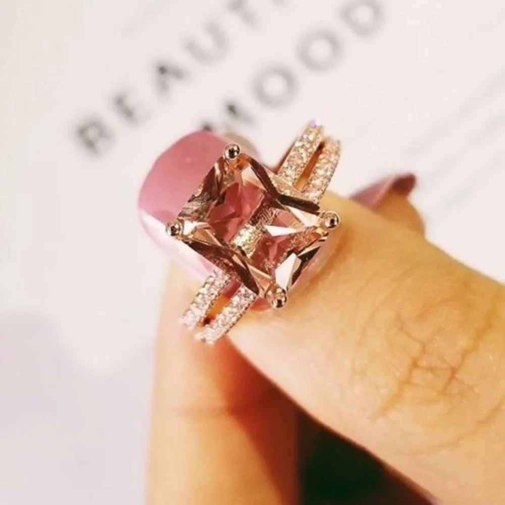 NEW 18K ROSE GOLD MORGANITE SET RING, CUTE RING, SHINY RING. - Picture 2 of 6